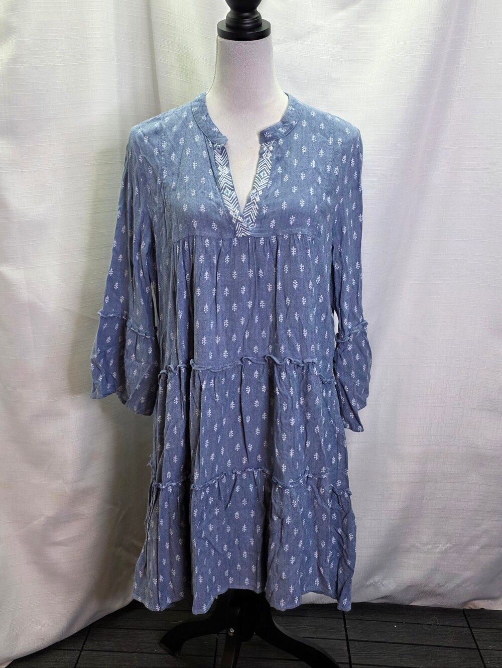 Charlie Paige Blue Embroidered Tiered Ruffle Hem Midi Dress Size Large
